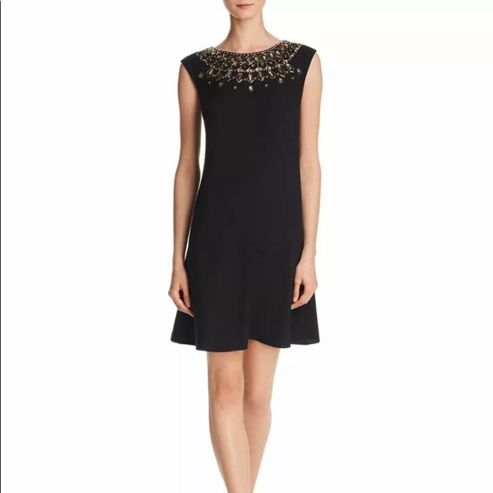 Black with Gold Detailed Beading Embellished Aidan Mattox Shift Dress Size 2